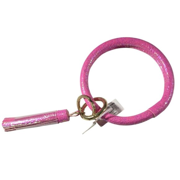 Simply Southern Pink Glitter Key Ring Bangle Bracelet With Tassel & Gold Accents - Picture 1 of 6